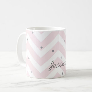 Trendy Pastel Pink Chevron en Stippen op persoonli Koffiemok