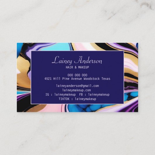 Trendy pastel purple pink blue Gold faux marble Visitekaartje (Achterkant)