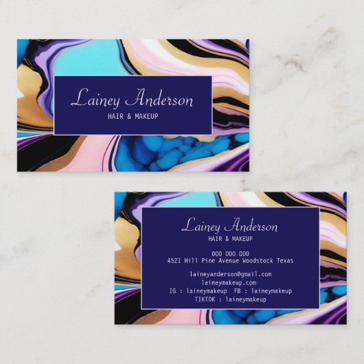 Trendy pastel purple pink blue Gold faux marble Visitekaartje (Voorkant / Achterkant)