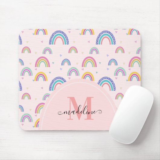 Trendy Pastel Rainbow Heart Elegant Monogram Muismat (Met muis)