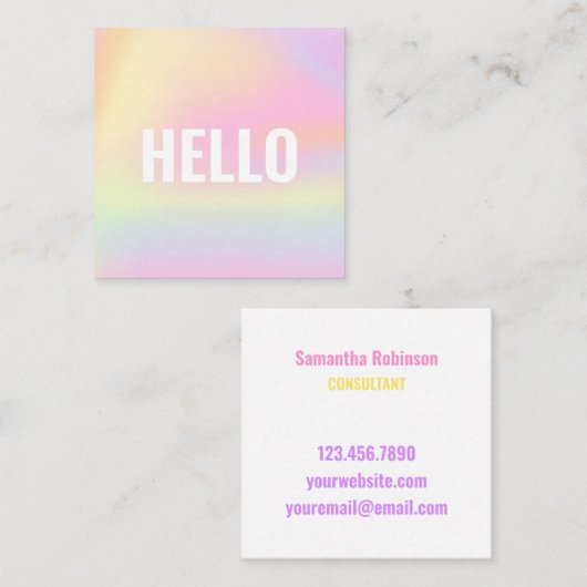 Trendy Pastel Rainbow Unicorn Gradient Hallo Squar Vierkante Visitekaartje (Voorkant / Achterkant)