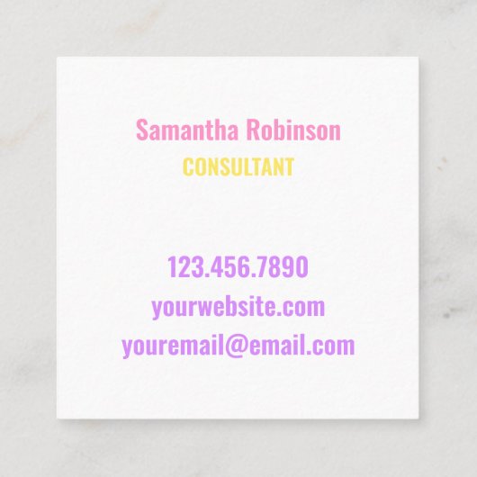 Trendy Pastel Rainbow Unicorn Gradient Hallo Squar Vierkante Visitekaartje (Achterkant)