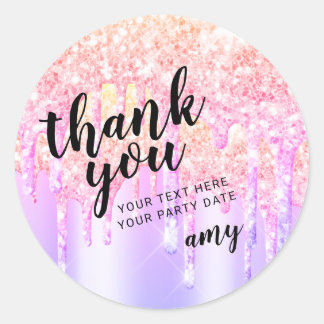Trendy pastel regenboogstaarten bedankt ronde sticker