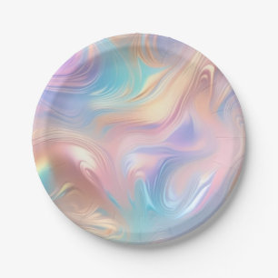 Trendy pastel Roze Blauw geel abstracte golven Papieren Bordje