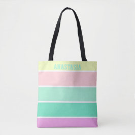 Trendy Pastel Strepen Gepersonaliseerd Tote Bag