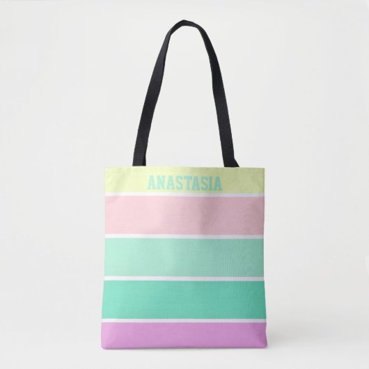 Trendy Pastel Stripes Personalized Tote Bag (Voorkant)