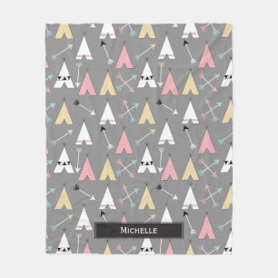 Trendy Pastel Teepees and Arrows Persoonlijke naam Fleece Deken