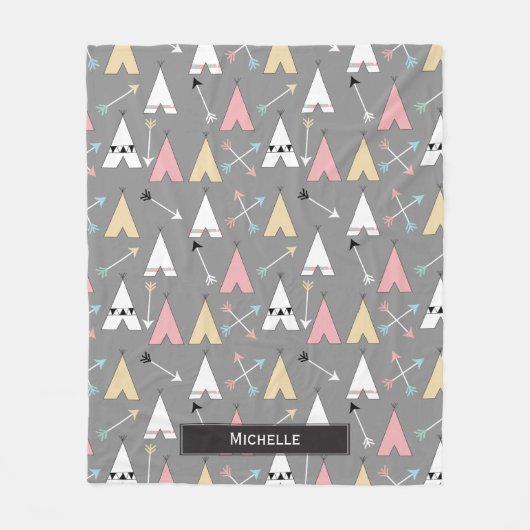 Trendy Pastel Teepees and Arrows Persoonlijke naam Fleece Deken (Voorkant)