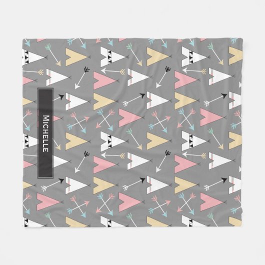 Trendy Pastel Teepees and Arrows Persoonlijke naam Fleece Deken (Voorkant (Horizontaal))