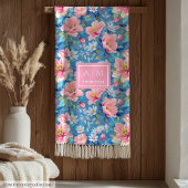 Trendy pastelblauw en roze waterverf monogram fleece deken