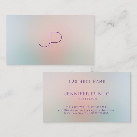 Trendy pastelkleuren Modern Monogram Sjabloon Visitekaartje (Voorkant / Achterkant)