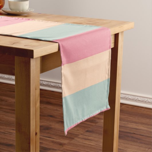 Trendy pastelkleuren roze perzik Blauwgroen gestre Korte Tafelloper (Voorbeeld)