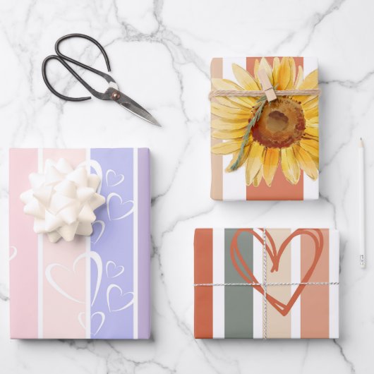 Trendy pastelstrepen hart valentijnen inpakpapier vel (Voorkant)