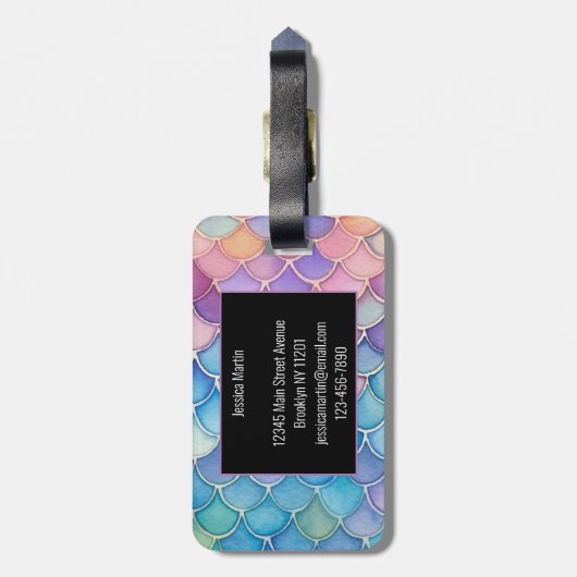 trendy pastelzeemeermineschaal bagagelabel (Achterkant verticaal)