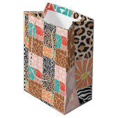 Trendy Patchwork Dierenprint & Bloemige Gift Bag Medium Cadeauzakje (Voorkant Gekanteld)
