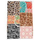 Trendy Patchwork Dierenprint & Bloemige Gift Bag Medium Cadeauzakje (Achterkant)