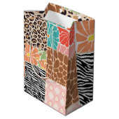 Trendy Patchwork Dierenprint & Bloemige Gift Bag Medium Cadeauzakje (Achterkant Gekanteld)