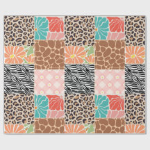 Trendy patchwork dierprint en bloemen inpakpapier