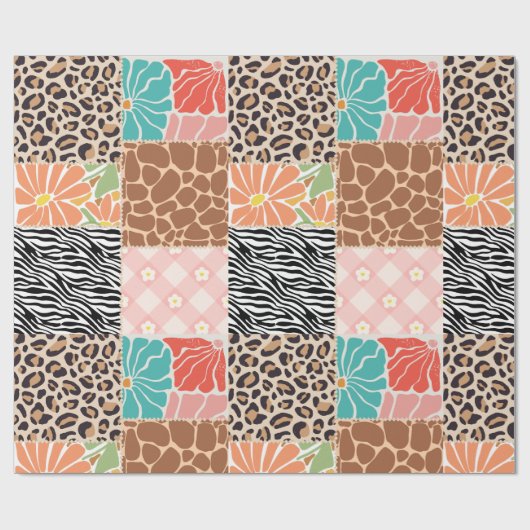 Trendy patchwork dierprint en bloemen inpakpapier (Vlak)