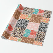 Trendy patchwork dierprint en bloemen inpakpapier (Uitgerold)