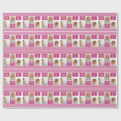 Trendy Pattern Pink Stripe Foto Collage Birthday Cadeaupapier (Vlak)