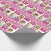 Trendy Pattern Pink Stripe Foto Collage Birthday Cadeaupapier (Hoek)