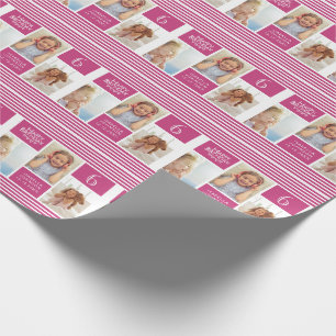 Trendy Pattern Pink Stripe Foto Collage Birthday Cadeaupapier
