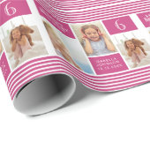 Trendy Pattern Pink Stripe Foto Collage Birthday Cadeaupapier (Rol Hoek)