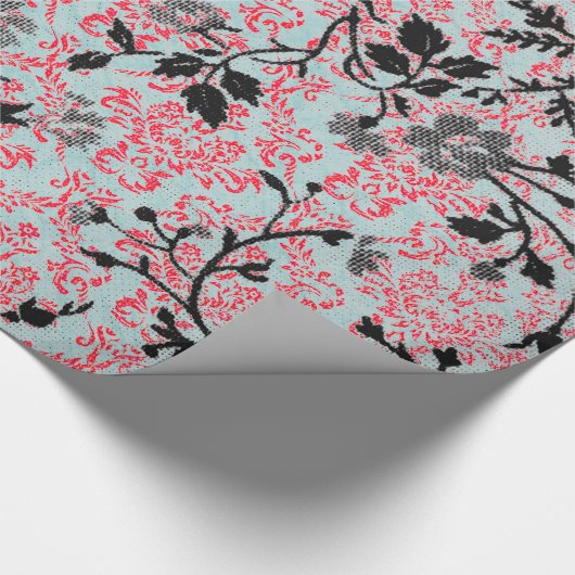 Trendy Pattern Red Turquoise Girly  Damask Cadeaupapier (Hoek)