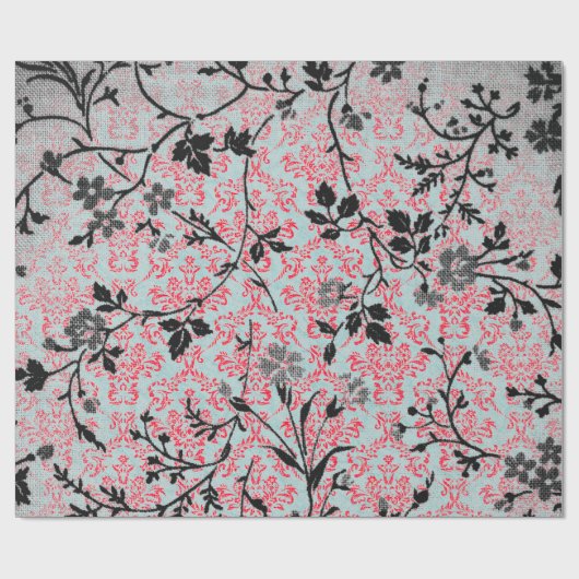 Trendy Pattern Red Turquoise Girly Damask Cadeaupapier (Vlak)