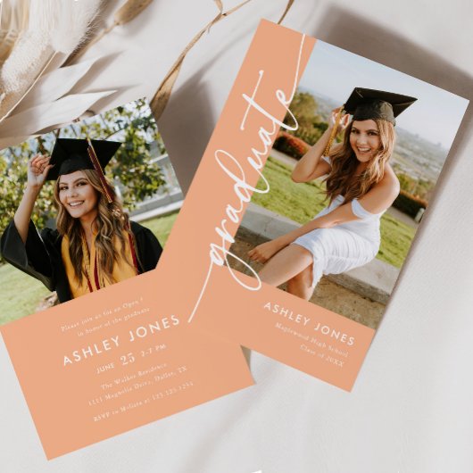 Trendy Peach Afstuderen Photo Afstuderen Kaart