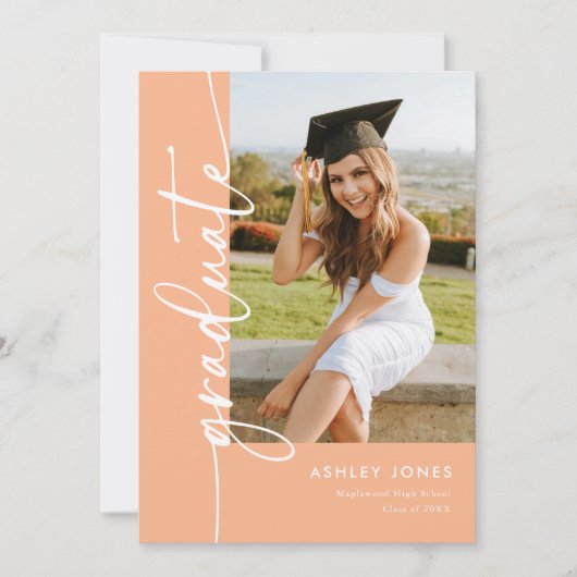 Trendy Peach Afstuderen Photo Afstuderen Kaart (Voorkant)