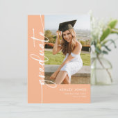 Trendy Peach Afstuderen Photo Afstuderen Kaart (Staand voorkant)