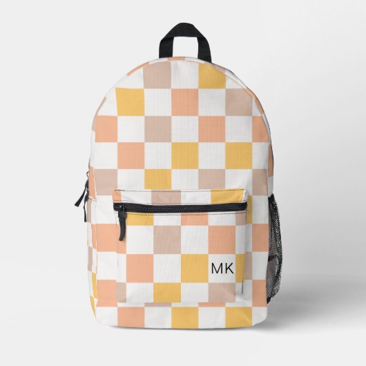 Trendy Peach Checkerboard Monogram Initialen Bedrukte Rugzak (Voorkant)