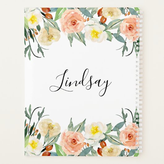 Trendy Peach Floral Monogrammed Planner (Achterkant)