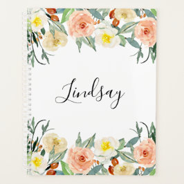 Trendy Peach Floral Monogrammed Planner