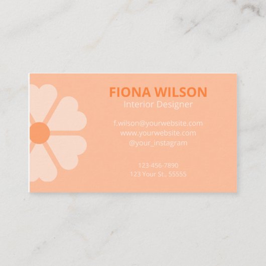 Trendy Peach Fuzz Roze Sinaasappel Bloemen Vrouwel Visitekaartje (Achterkant)