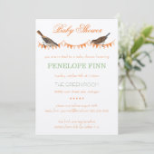 Trendy Peach Green Bunting Bird Baby shower Kaart (Staand voorkant)