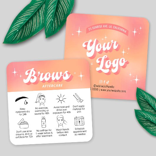 Trendy Peach Retro Groovy Brows After Care Cards Vierkante Visitekaartje