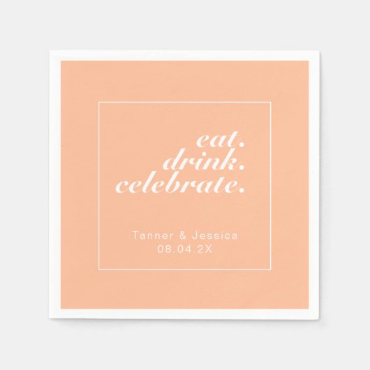 Trendy Peach & White Moderne minimalistische bruil Servet (Voorkant)