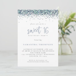 Trendy Peacock Blue Glitter Sweet 16 Birthday Kaart