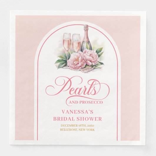 Trendy pearls and prosecco napkins custom name servet (Voorkant)