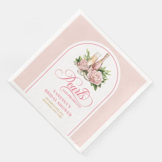 Trendy pearls and prosecco napkins custom name servet (Hoek)