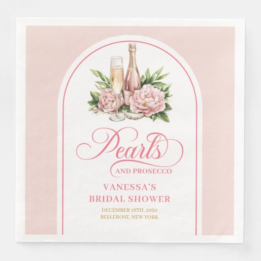 Trendy pearls and prosecco napkins custom name servet (Voorkant)