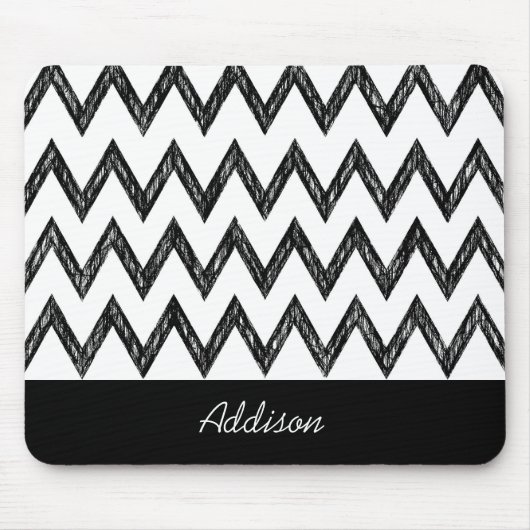 Trendy Pencil Black and White Chevron met naam Muismat (Voorkant)