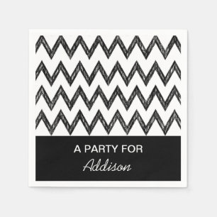 Trendy Pencil Black and White Chevron met naam Servetten