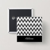 Trendy Pencil Black and White Chevron met naam Vierkante Button 5,1 Cm (Voorkant /achterkant)