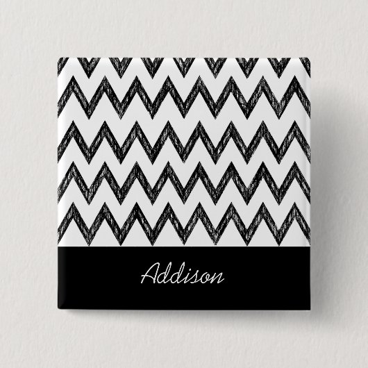 Trendy Pencil Black and White Chevron met naam Vierkante Button 5,1 Cm (Voorkant)