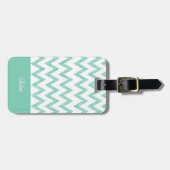 Trendy Pencil Mint Green Chevron Zigzags met naam Bagagelabel (Voorkant horizontaal)