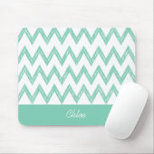 Trendy Pencil Mint Green Chevron Zigzags met naam Muismat (Met muis)